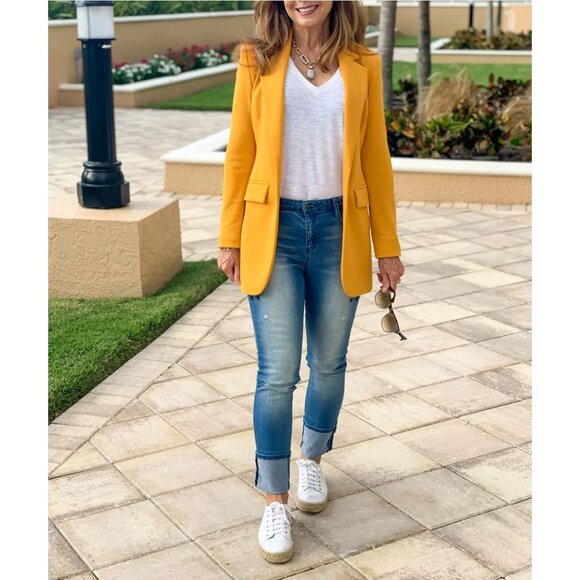 Size 10 $120.00 BOSTON PROPER Beyond Travel Gold Classic Boyfriend Blazer Jacket - Picture 6 of 14